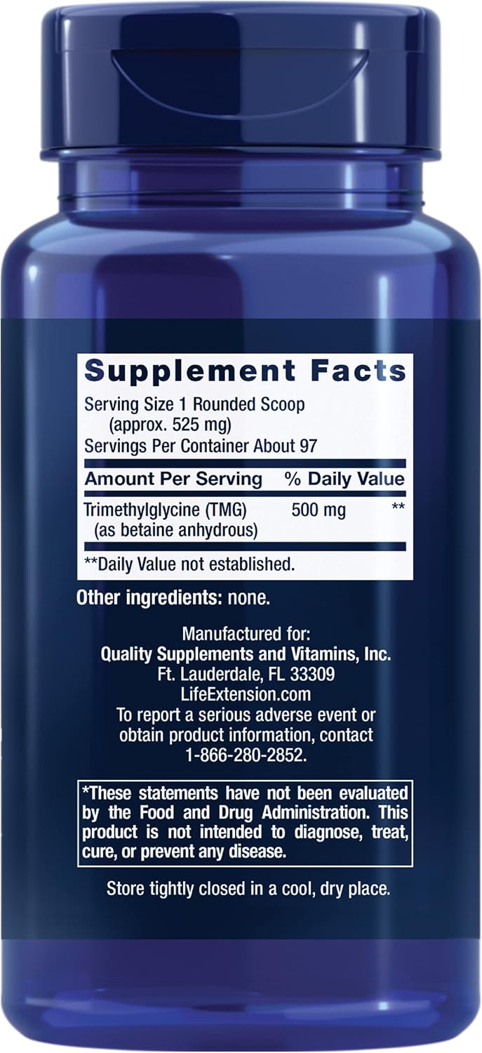 Life Extension TMG Powder – Trimethylglycine – Heart Health & Homocysteine Support – 50 g - görsel 2