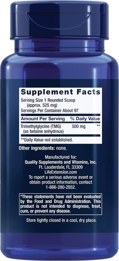 Life Extension TMG Powder – Trimethylglycine – Heart Health & Homocysteine Support – 50 g