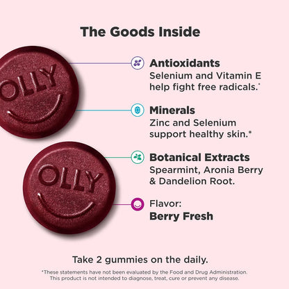OLLY Flawless Complexion Gummy, Skin Support with Vitamins A, E & Zinc, Chewable Supplement, Berry Flavour, 50 Gummies