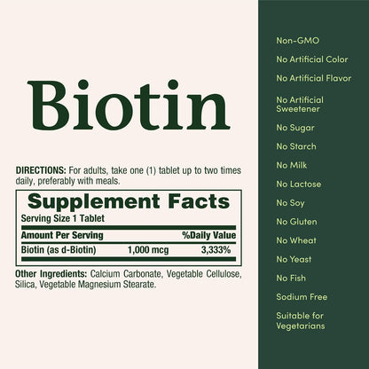 Nature's Bounty Biotin 1000 mcg, 100 Tablets