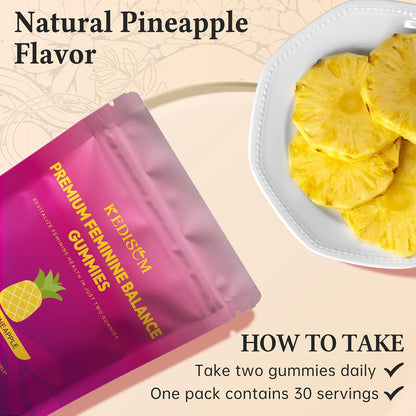 KEDISOM Premium Feminine Balance Gummies – Women's Health & Wellbeing – Hawaiian Pineapple (60 Gummies)