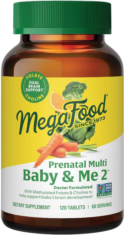 MegaFood Baby & Me 2 Prenatal Vitamin and Mineral Tablets - 120 Tablets (60 Servings)