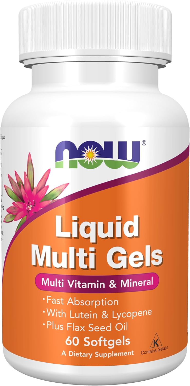 NOW Foods Liquid Multi Gels with Lutein, Lycopene, and Flax Seed Oil, 60 Softgels - görsel 1