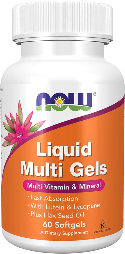 NOW Foods Liquid Multi Gels with Lutein, Lycopene, and Flax Seed Oil, 60 Softgels