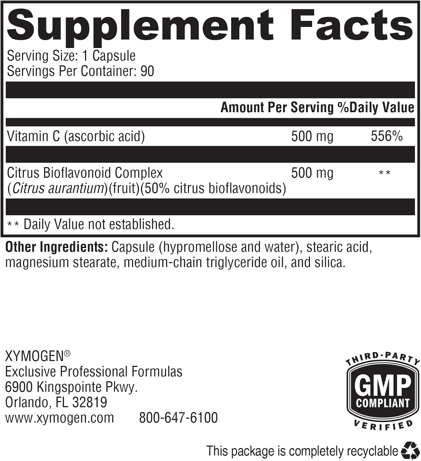 XYMOGEN Bio C 1:1 - Vitamin C with Citrus Bioflavonoids - 500 mg - 90 Capsules - görsel 2