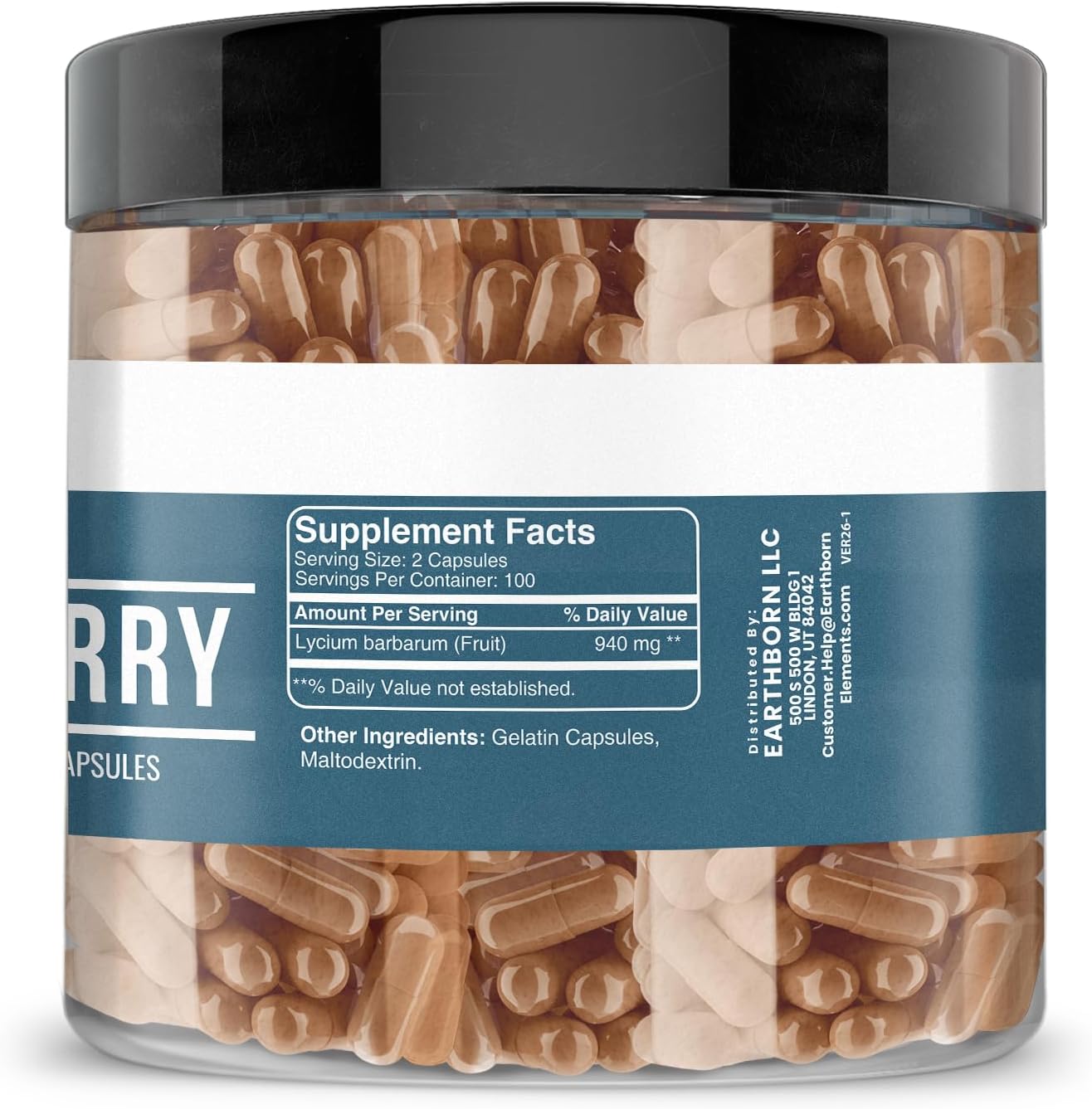 Earthborn Elements Goji Berry 200 Capsules, Pure & Undiluted, No Additives - görsel 2