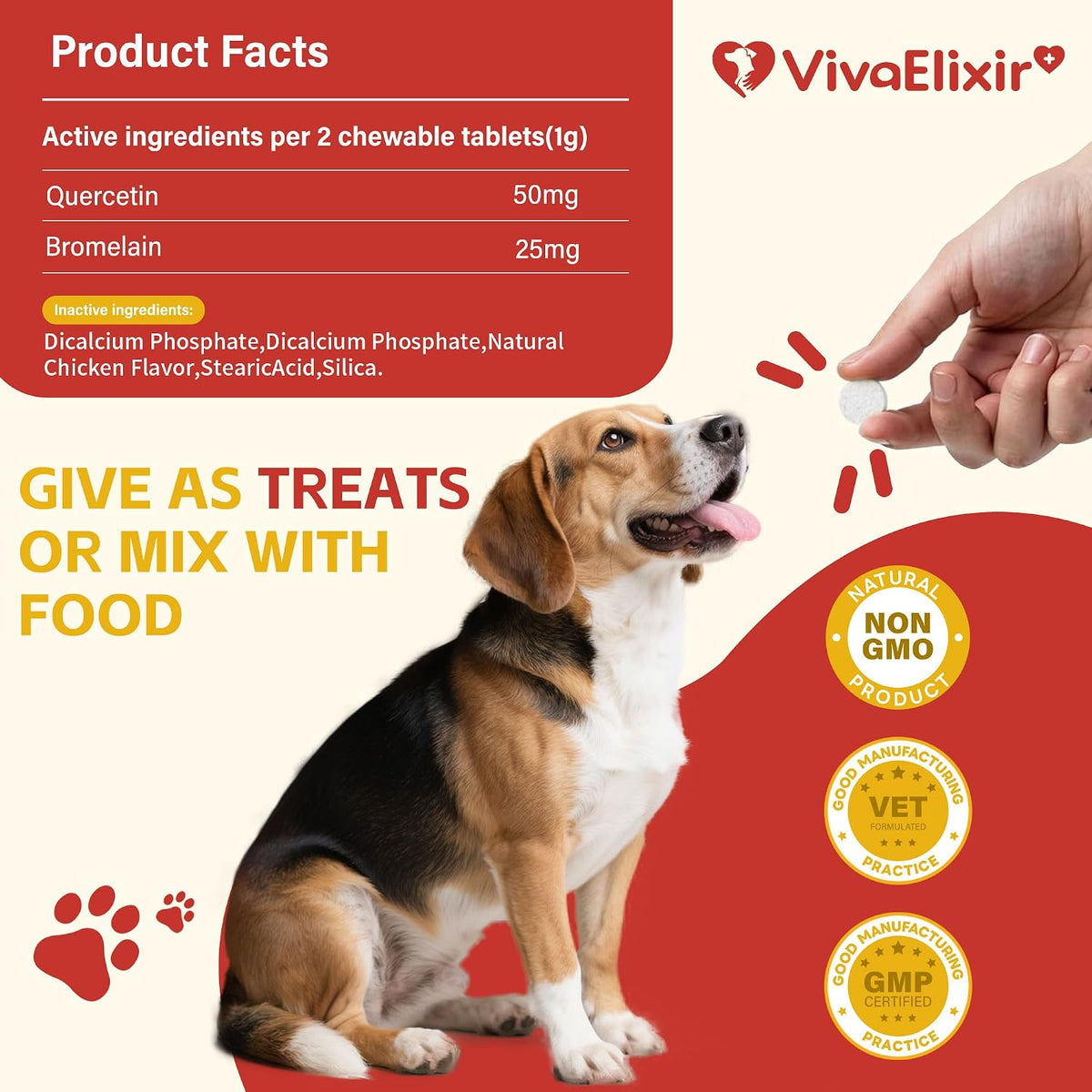 Quercetin & Bromelain Tablets for Dogs – for Skin Allergies, Atopic Dermatitis, Ear Infections & Joint Stiffness – Immune & Anti-Inflammatory Support – Vet-Formulated - görsel 6