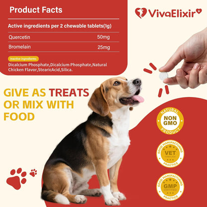 Quercetin & Bromelain Tablets for Dogs – for Skin Allergies, Atopic Dermatitis, Ear Infections & Joint Stiffness – Immune & Anti-Inflammatory Support – Vet-Formulated