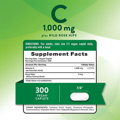 Nature's Truth Vitamin C 1000mg with Rose Hips Tablets (300 Count) - Vegan, non-GMO & Gluten-Free Supplement