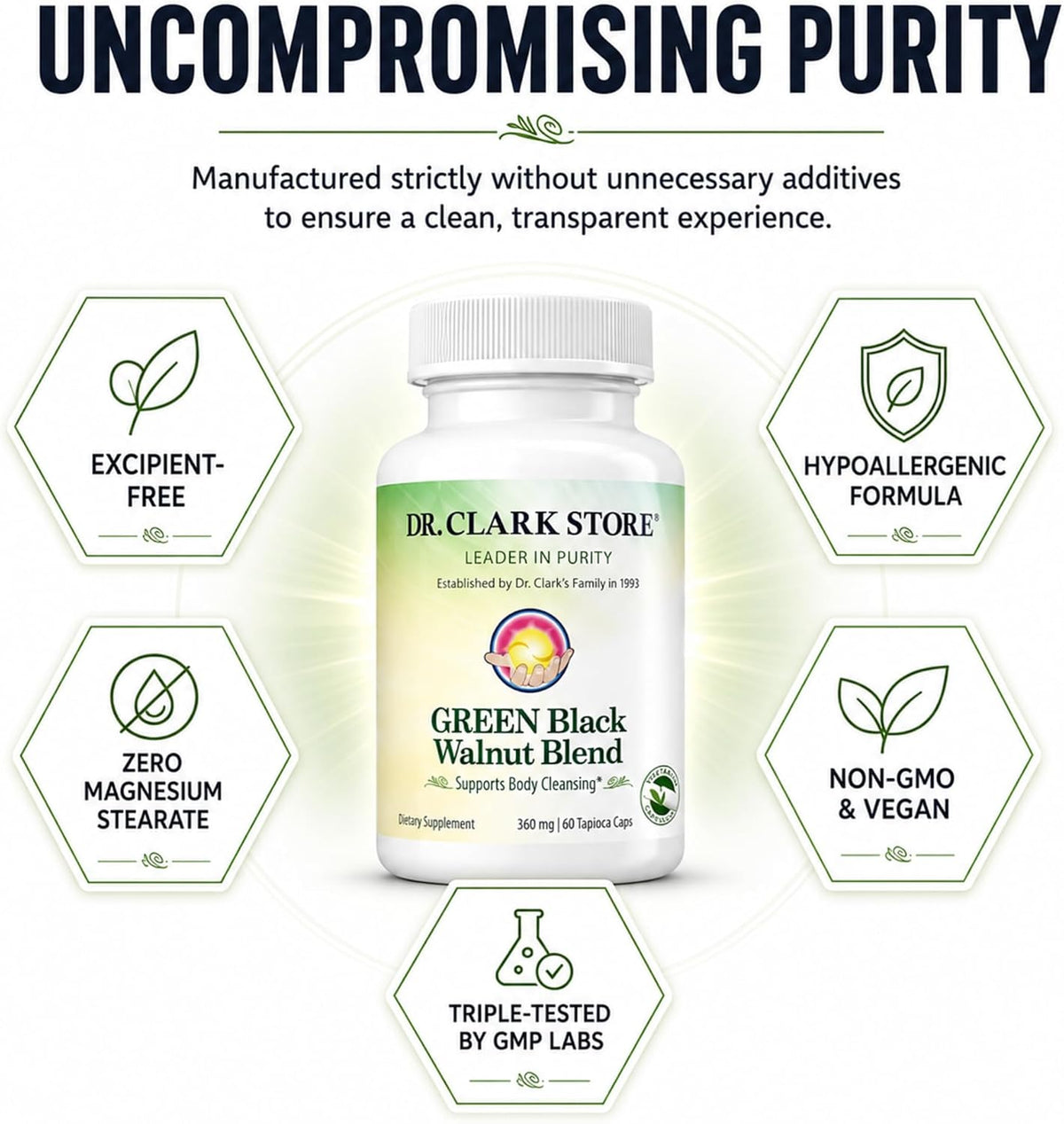 Dr Clark Store Green Black Walnut Blend 360mg with Peppermint, 60 Tapioca Capsules - görsel 5