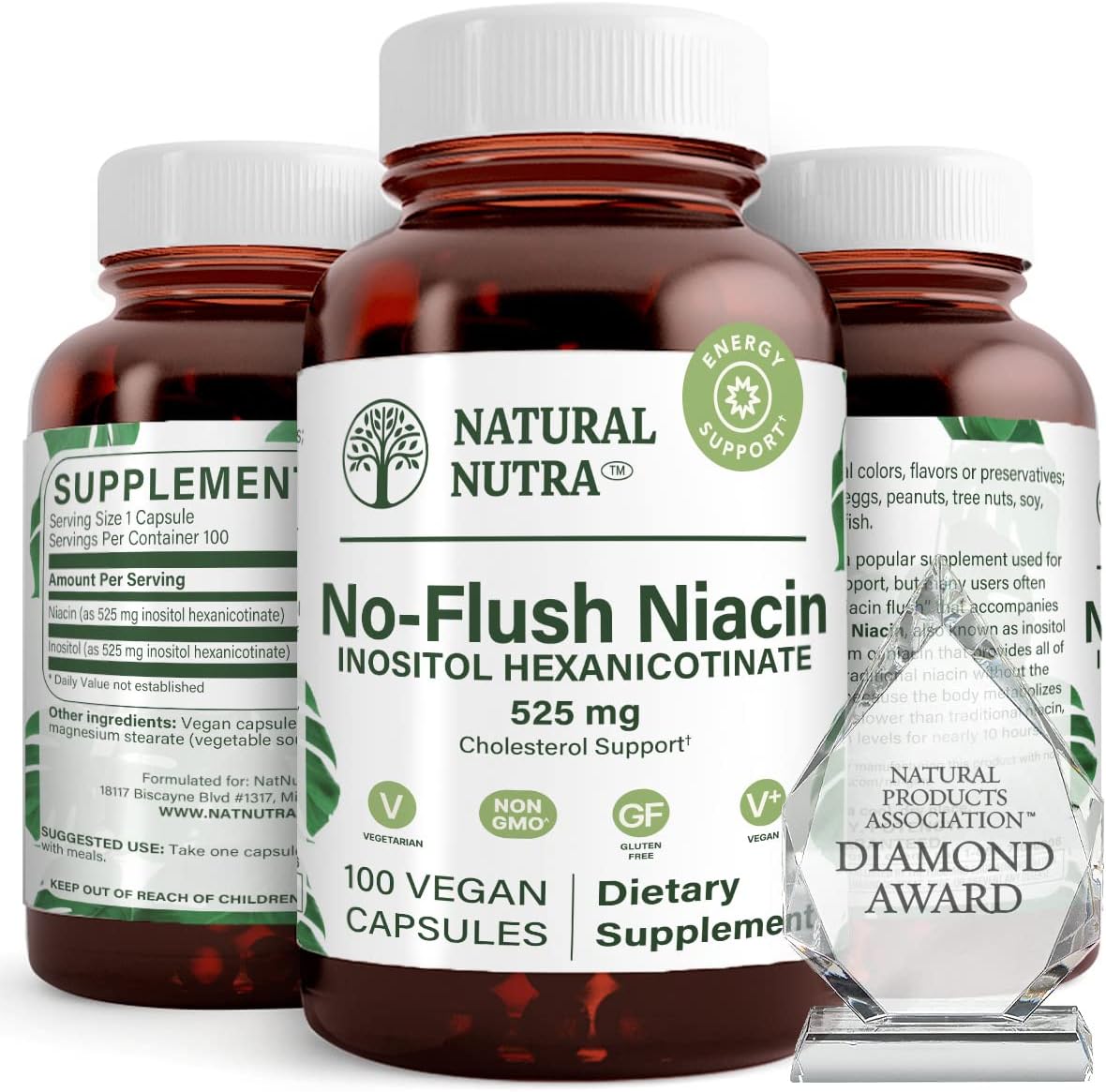 Natural Nutra No Flush Niacin 525 mg, 100 Capsules - Vitamin B3 Supplement - görsel 1