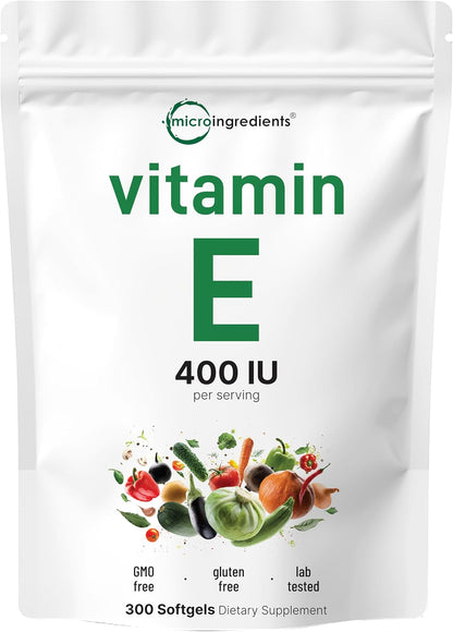 Micro Ingredients Vitamin E 400IU, 300 Soft gel capsules