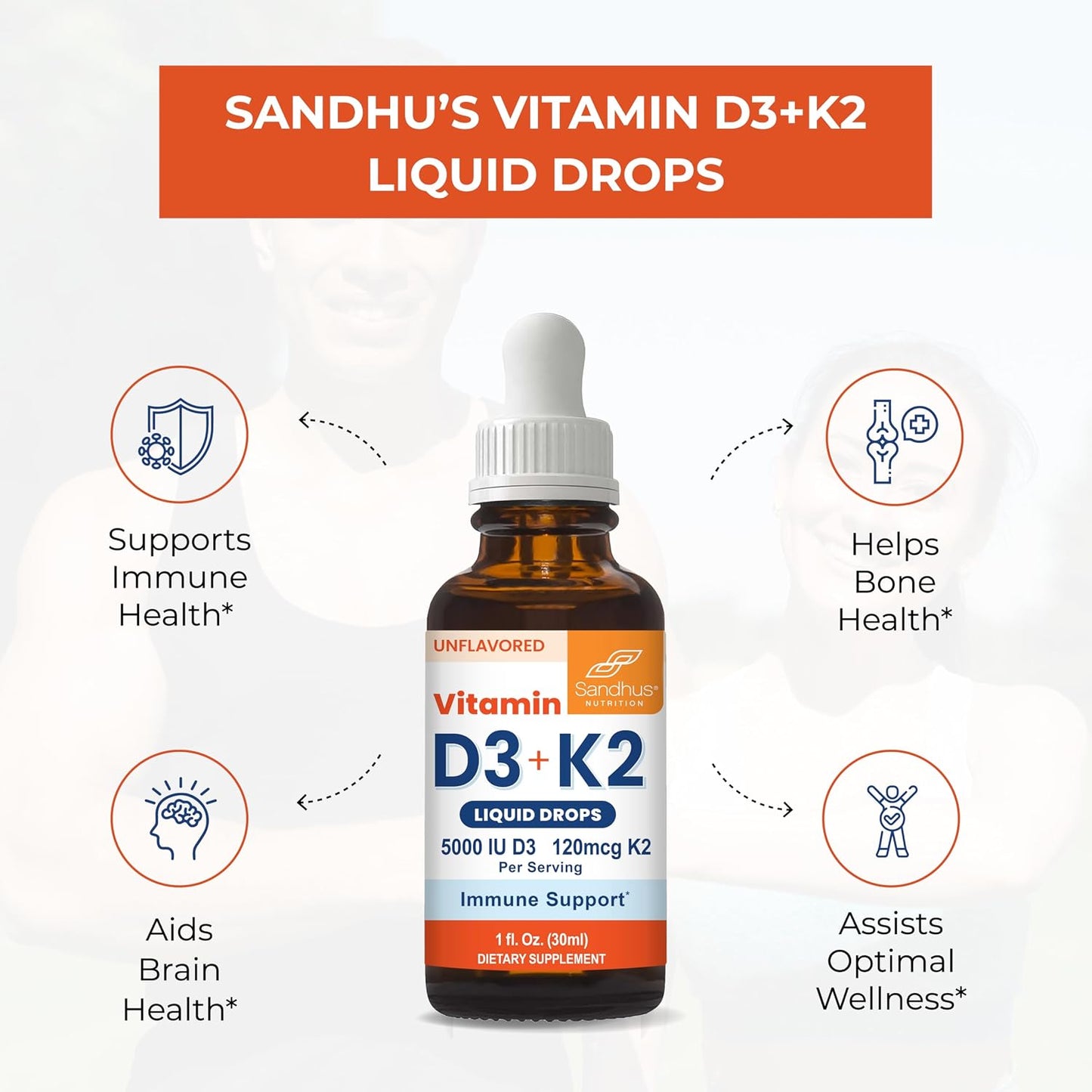 Sandhu's Vitamin D3 K2 Drops - 5000 IU D3 + 120 mcg K2 - Liquid Supplement, 1 fl oz (Pack of 2) - görsel 8