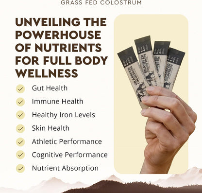 Ancestral Supplements Grass Fed Beef Bovine Colostrum Powder Packets, Immune & Gut Support, 30 Sticks, Unflavoured