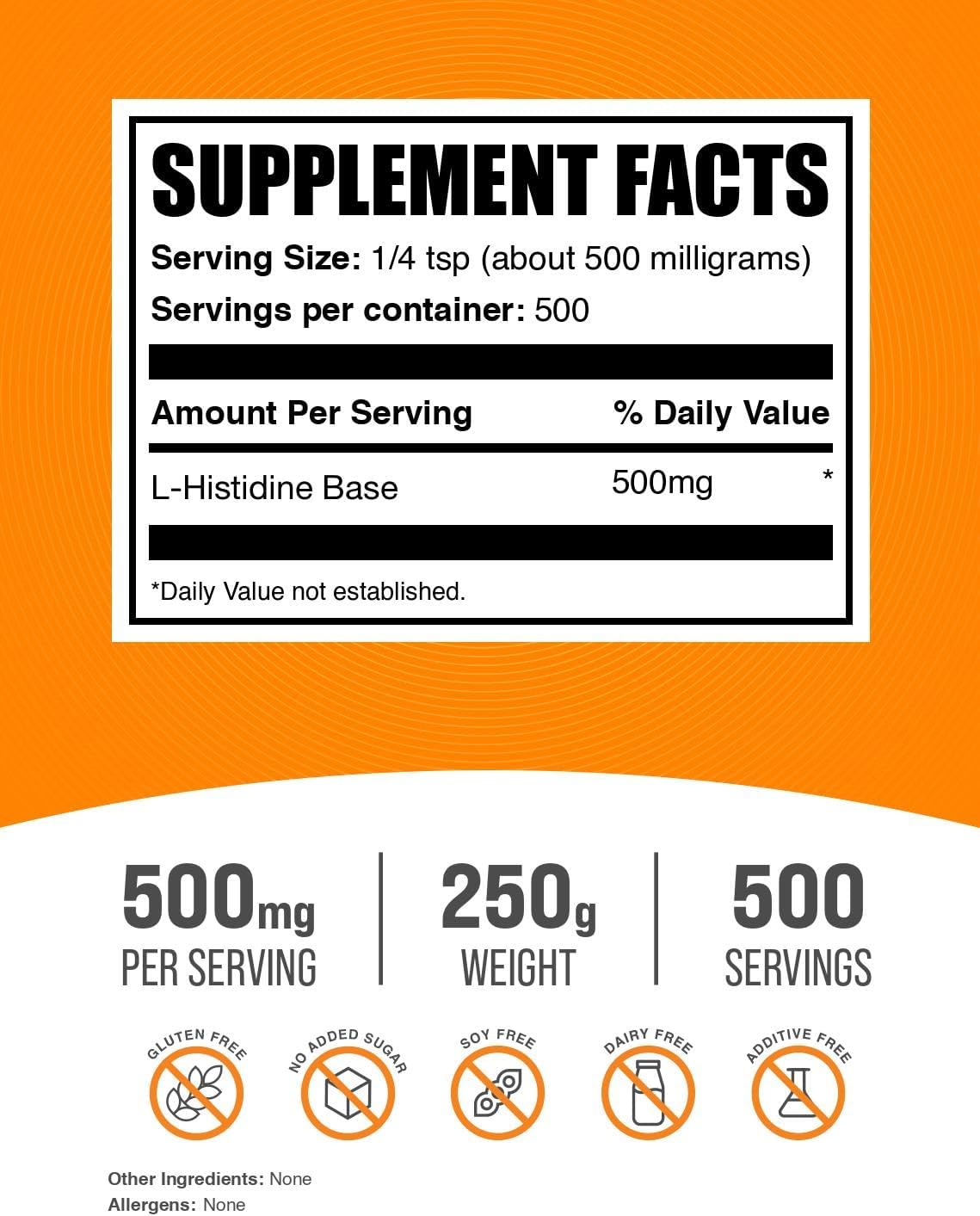BulkSupplements L-Histidine Powder - Essential Amino Acid, 500mg per Serving, 250g - görsel 2