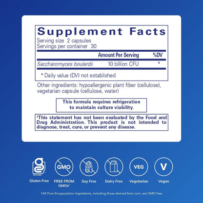 Pure Encapsulations Saccharomyces Boulardii | Natural Probiotic to Support Intestinal Flora | 60 Capsules