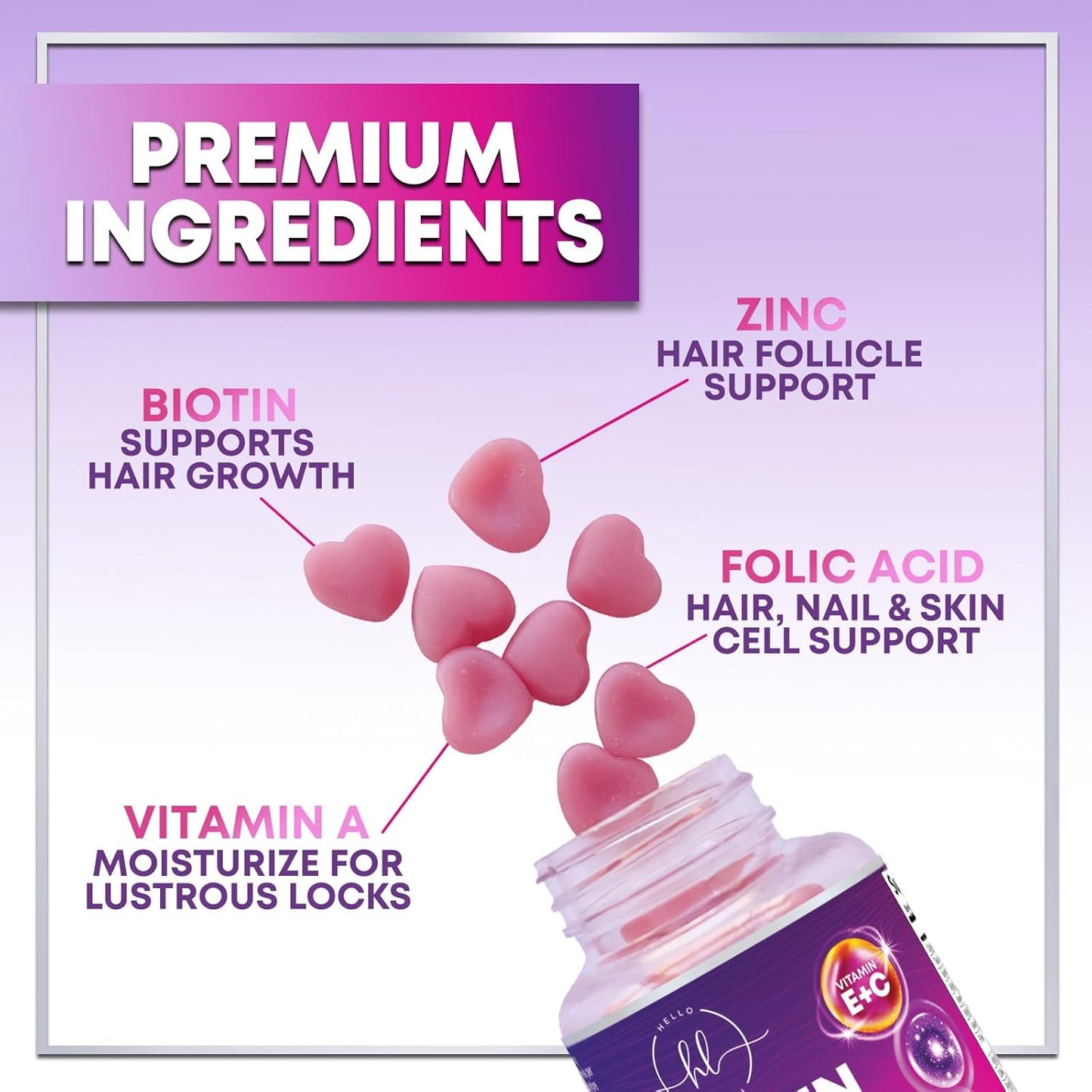Hello Lovely! Hair Vitamins Gummies with Biotin 5000 mcg - Hair, Skin and Nails Support - 120 Gummies - görsel 5