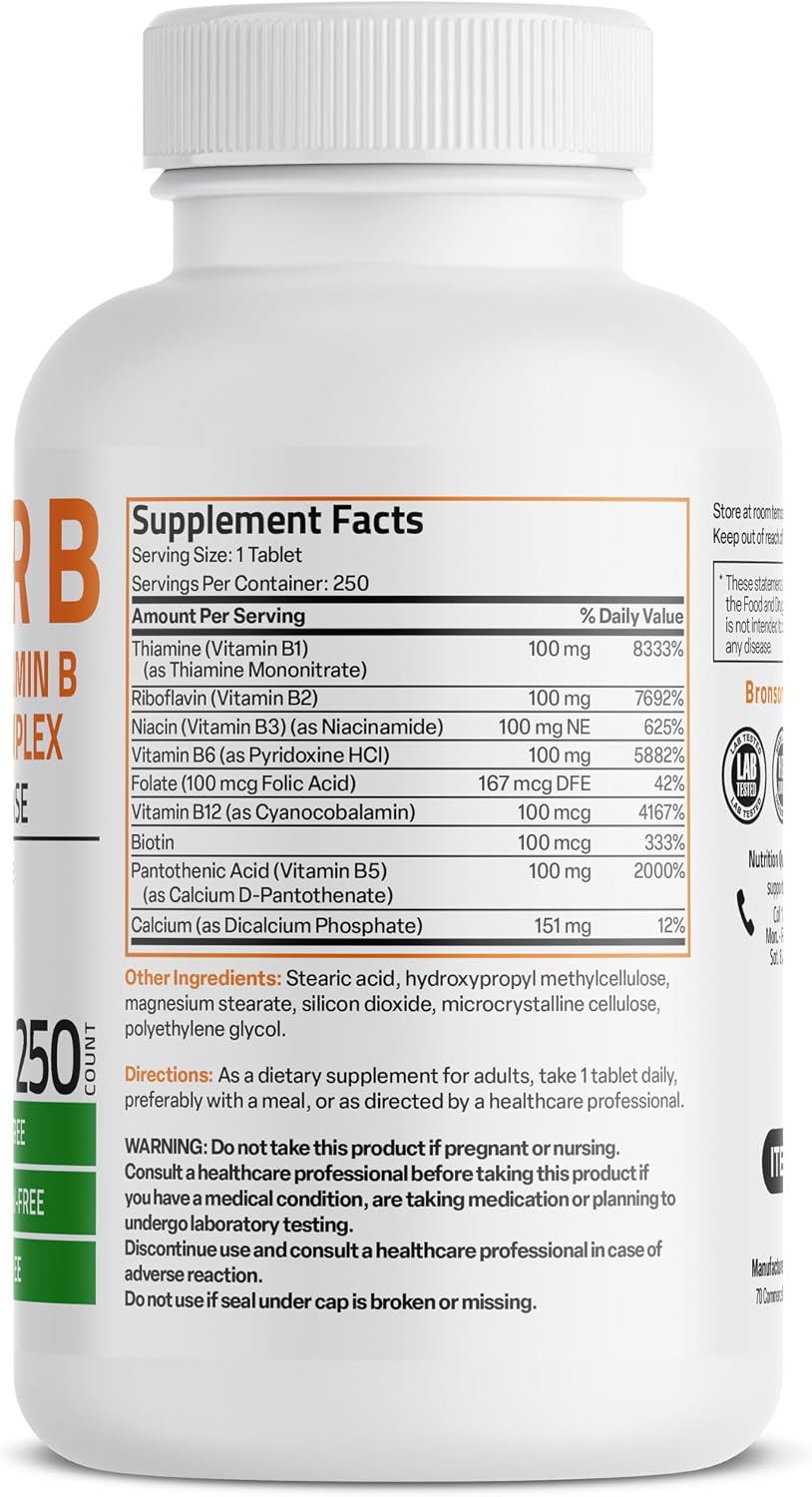 Bronson Super B 100 Vitamin B Complex Sustained Release - 250 Tablets - görsel 2