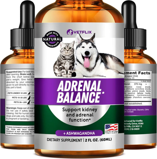 Adrenal Support Liquid Supplement for Dogs, Cats, Puppies and Kittens, 60 ml