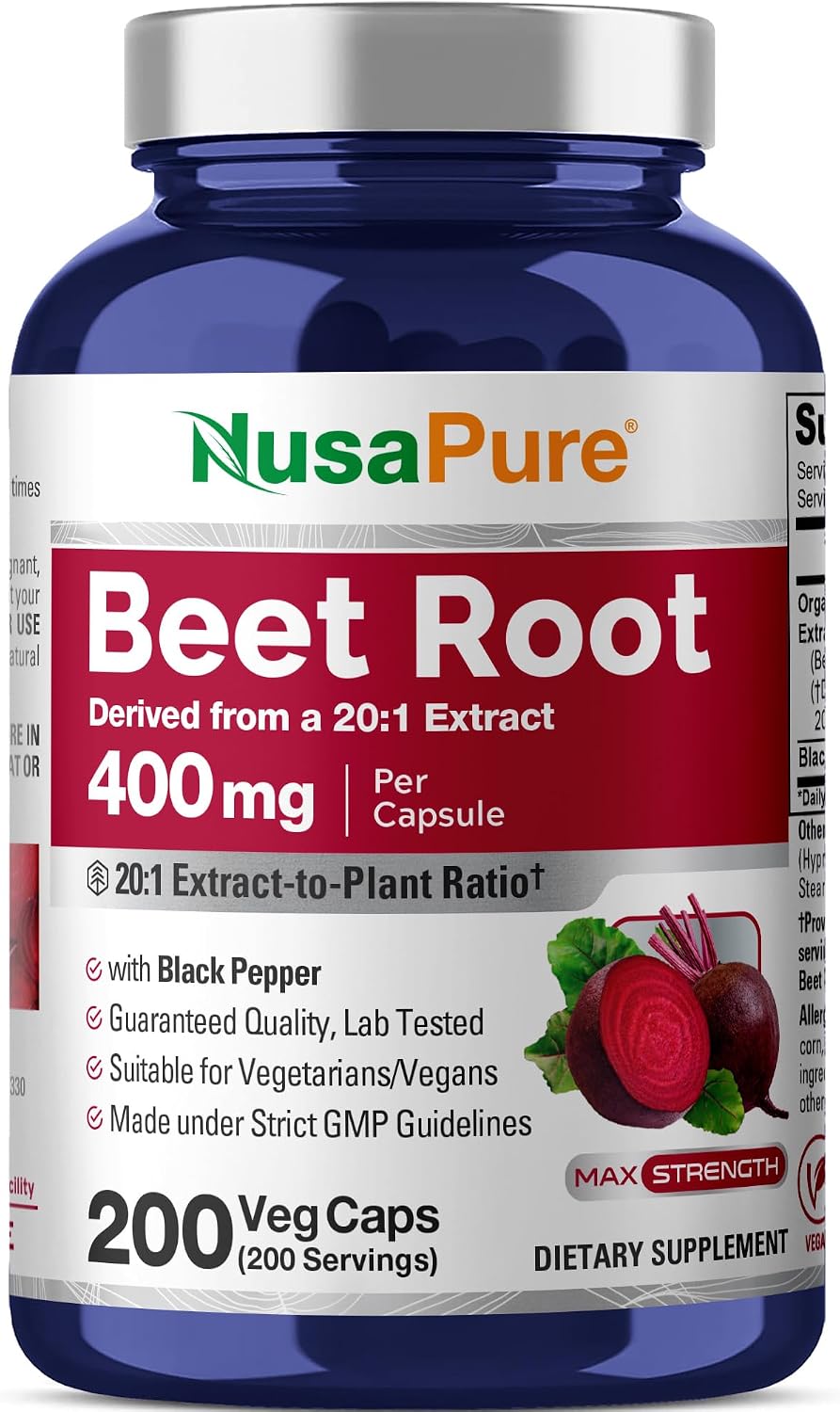 NusaPure Organic Beet Root, 400 mg, 200 Veg Capsules (Vegan, Non-GMO) - görsel 1