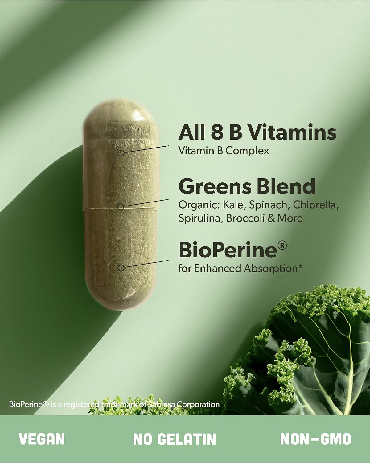 sapling Vegan Vitamin B Complex - Whole Food Blend with Essential B Vitamins B1, B2, B3, B5, B6, B7, Folate, B12 - 60 Capsules - görsel 4