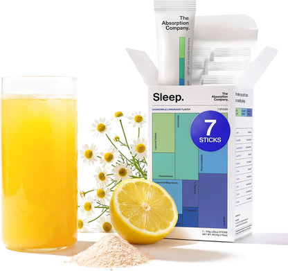 Sleep Aid Powder with Liposomal Saffron, Magnesium & PharmaGABA - Melatonin-Free Natural Supplement (Camomile Lemonade, 7 Sticks)