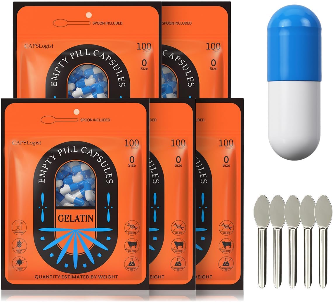 Size 0 Empty Capsules - 500 Count Blue/White Empty Gelatin Pill Capsules for DIY Capsule Filling - Fillable Capsules for Supplements - görsel 1
