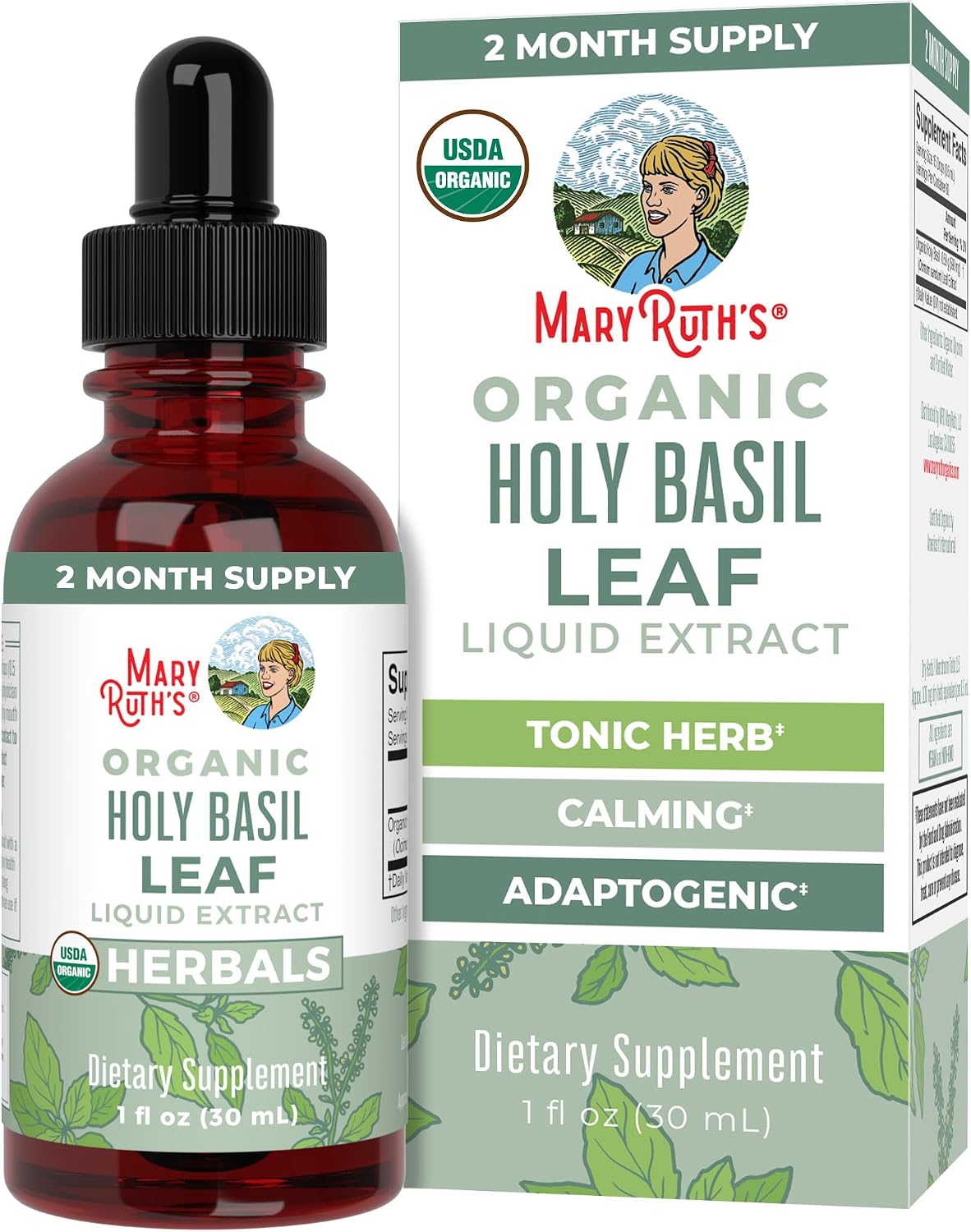 MaryRuth's Organic Holy Basil (Tulsi) Liquid Drops – 590 mg, 30 ml (1 fl oz) - görsel 1