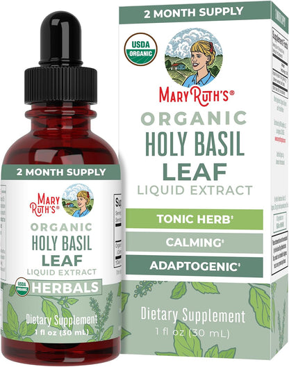 MaryRuth's Organic Holy Basil (Tulsi) Liquid Drops – 590 mg, 30 ml (1 fl oz)