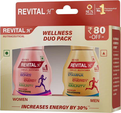 Wellness Duo Pack | Multivitamins, Calcium, Zinc & Natural Ginseng Capsules for Daily Immunity, Strong Bones, and Energy (Men & Women 30s)