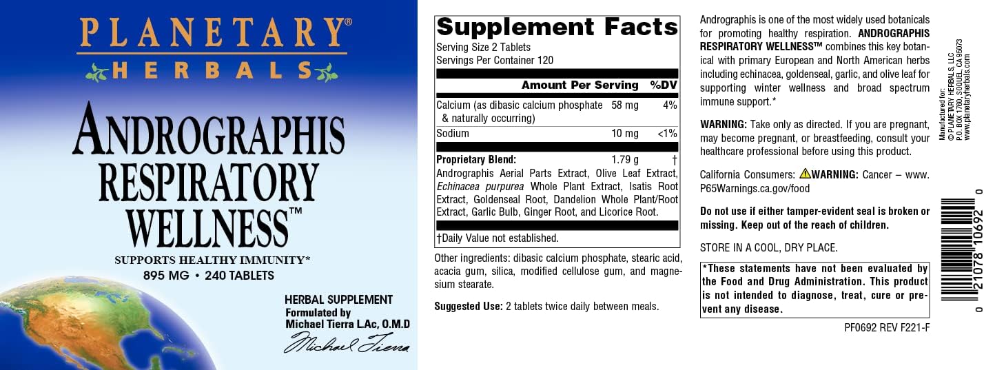 Planetary Herbals Andrographis Respiratory Wellness 895mg – Supports Natural Defences, 240 Tablets - görsel 4