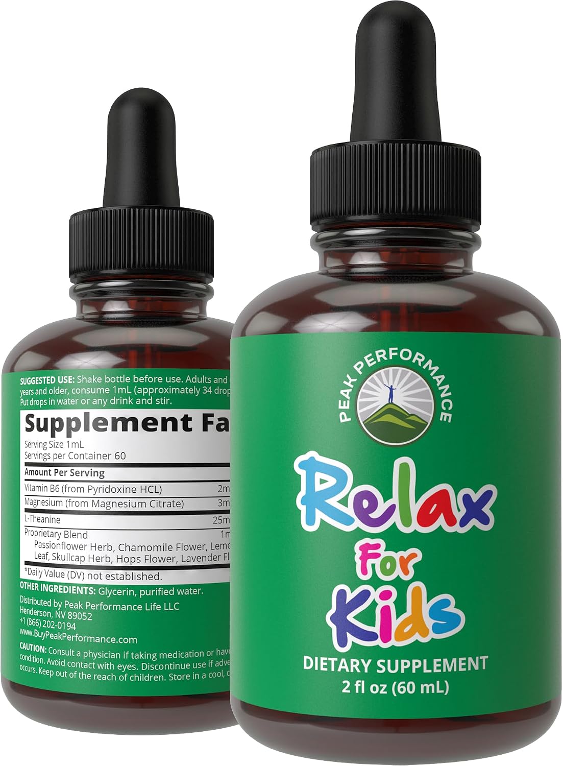 Peak Performance Kids Calm Liquid Drops for Relaxation, Calming and Sleep | Tasteless when Mixed with Water - Sugar-Free 9-in-1 Non-Habit Forming Vegan Supplement with Magnesium, Chamomile 60 ml - görsel 1