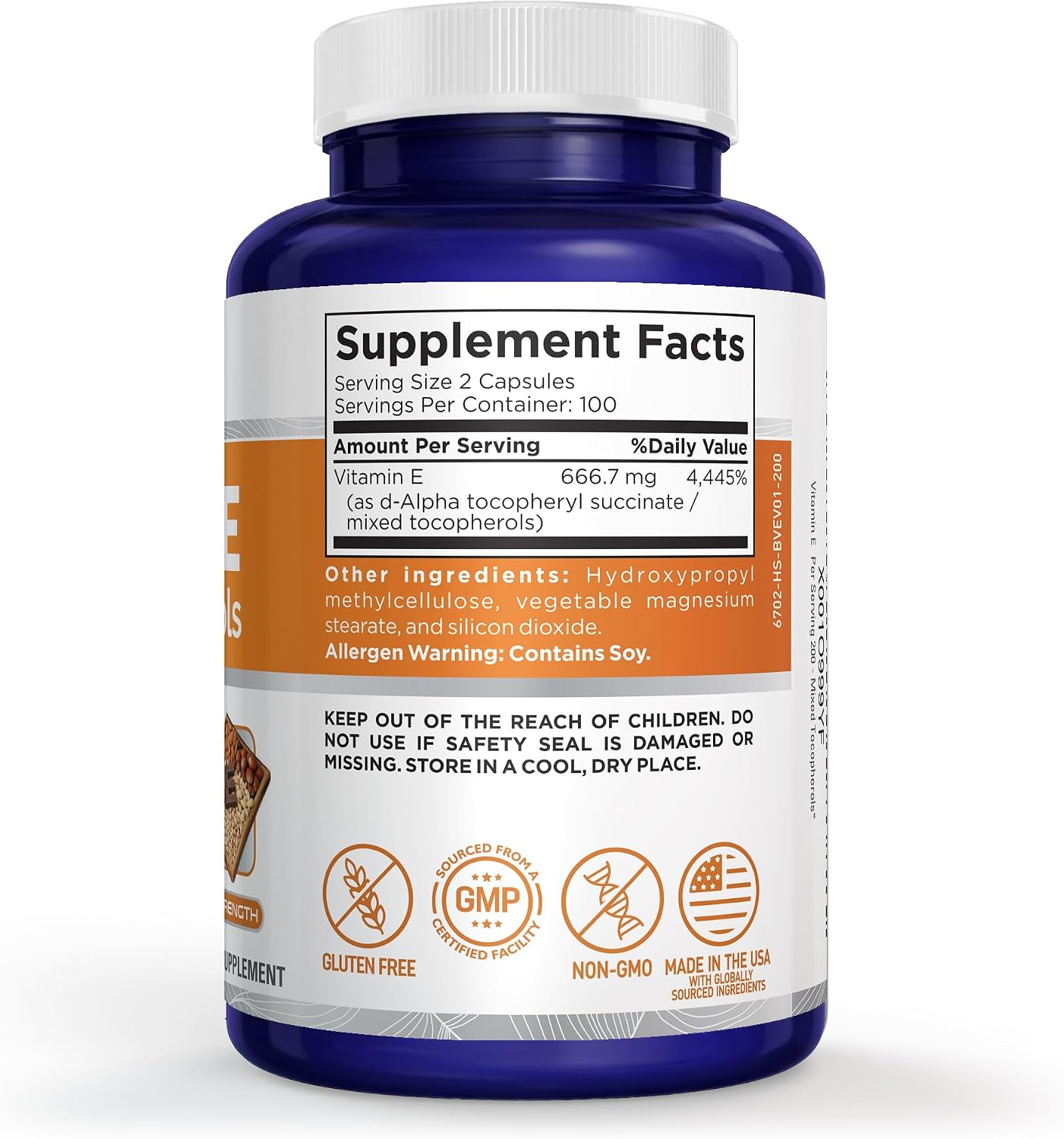 NusaPure Vitamin E Mixed Tocopherols – Vegetarian/Vegan, Non-GMO – 200 Capsules - görsel 2