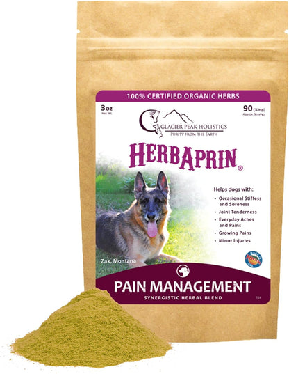 HerbAprin - Herbal Joint Support for Dogs, Organic Herb Blend for Arthritis, Aches, Pains and Mobility - 85g (90 Servings)
