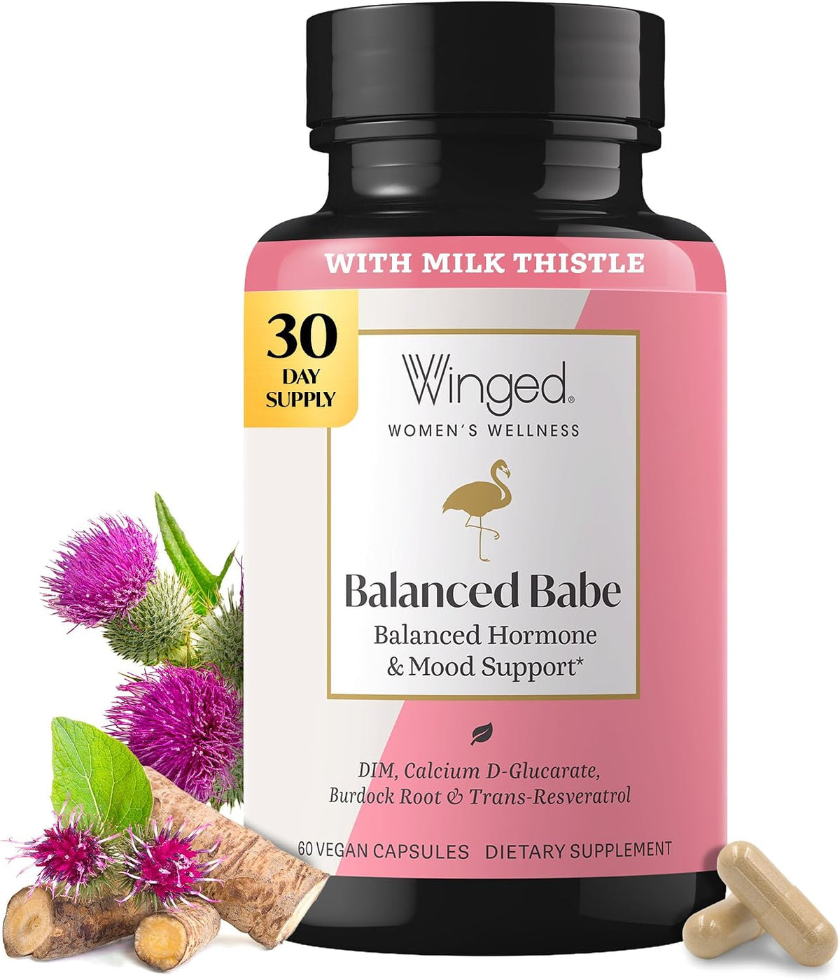 Winged Wellness Balanced Babe - Hormone Balance & Oestrogen Detox Supplement for Women with DIM & Milk Thistle, 60 Capsules - görsel 1