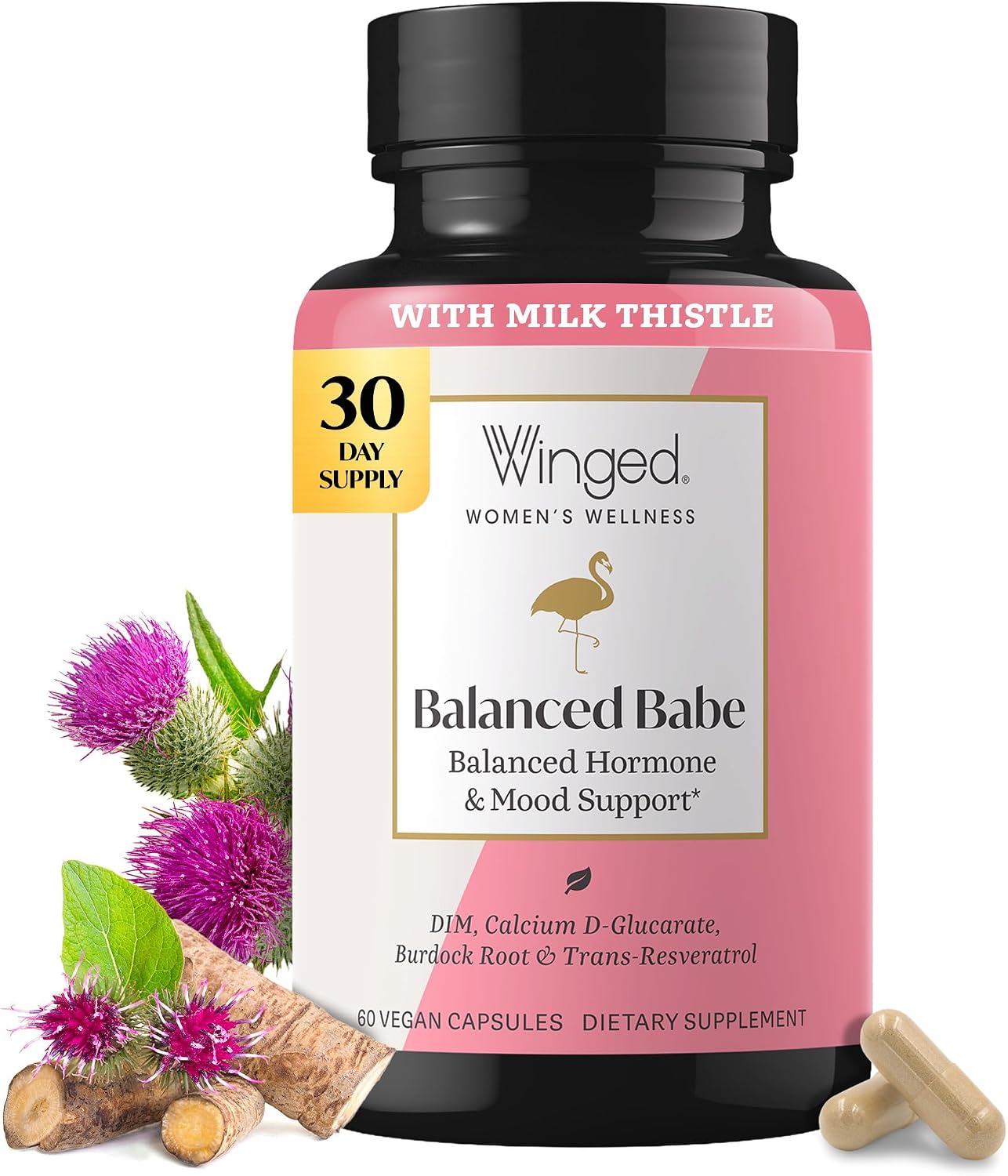 Winged Wellness Balanced Babe - Hormone Balance & Oestrogen Detox Supplement for Women with DIM & Milk Thistle, 60 Capsules - görsel 1