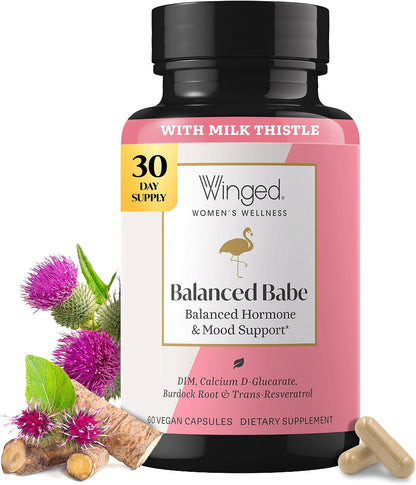 Winged Wellness Balanced Babe - Hormone Balance & Oestrogen Detox Supplement for Women with DIM & Milk Thistle, 60 Capsules