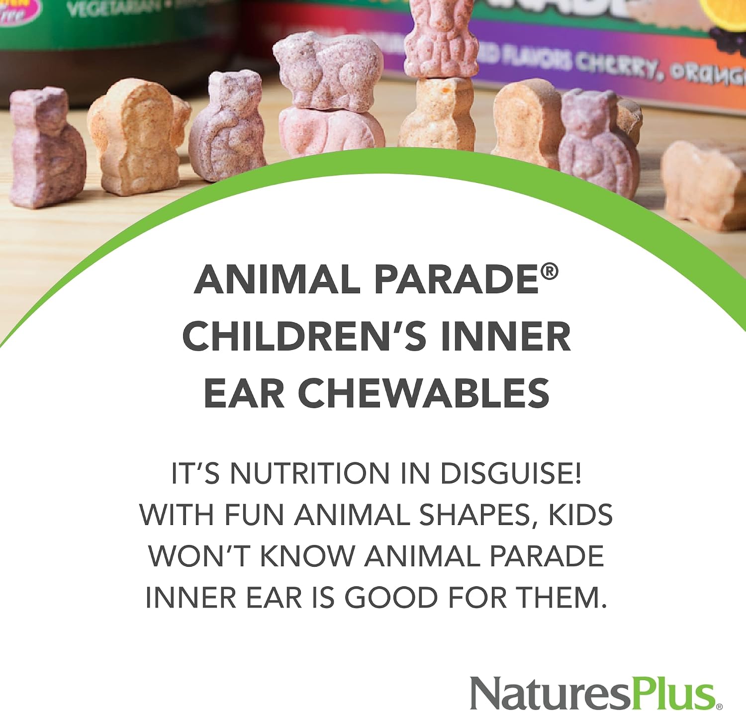 NaturesPlus Animal Parade Inner Ear Support Children’s Chewable - Natural Cherry Flavour - 90 Animal-Shaped Tablets - Probiotic Supplement - Gluten Free - 45 Servings - görsel 3