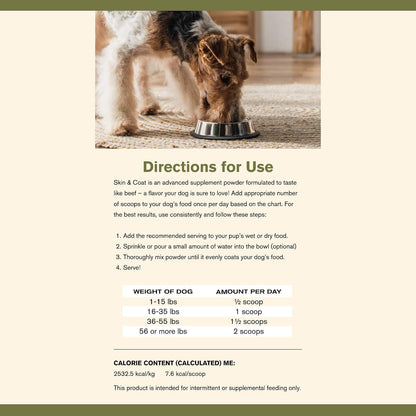 Badlands Ranch Skin & Coat Canine Supplement – Omega-3, Organic Ingredients, Powder for Dogs (30 Scoops)