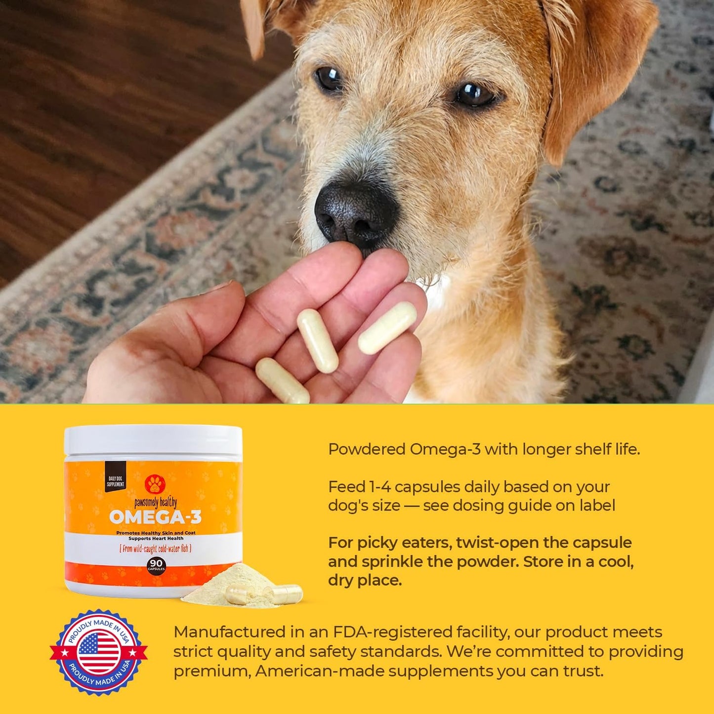 Pawsomely Healthy Omega-3 for Dogs – Mess-Free Powder Capsules, Wild-Caught Anchovy Oil – 90 Count - görsel 7
