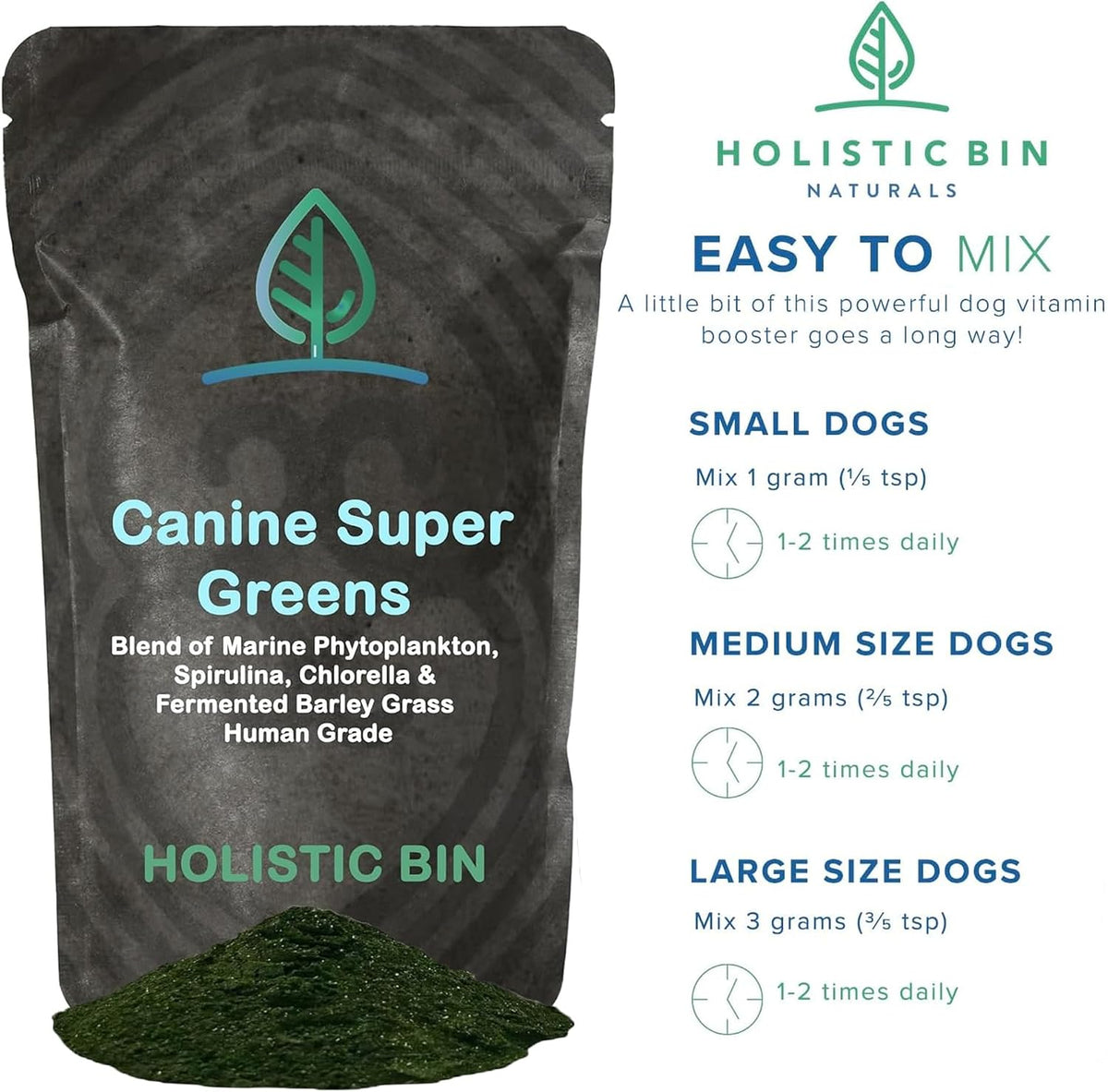 Holistic Bin Canine Super Greens Plant-Based Dog Food Topper | Nutrient-Rich Supplement Powder | Gut Balance, Joint Strength, Digestion, Fresh Breath & Overall Canine Wellness | Greens Powder (50g) - görsel 3
