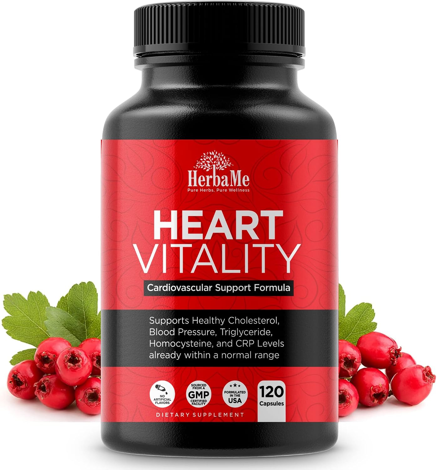 HerbaMe Heart Support Supplement – Daily Heart Wellness & Circulation Support with L-Arginine, Citrulline & CoQ10, 120 Capsules - görsel 1