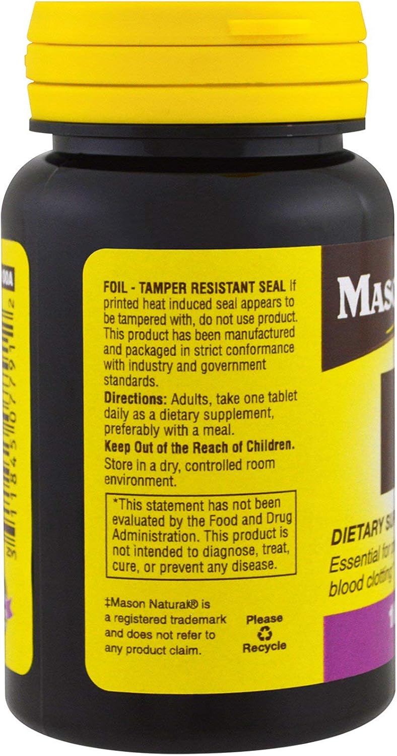 MASON NATURAL Vitamin K, 100 mcg, 100 Tablets - görsel 3