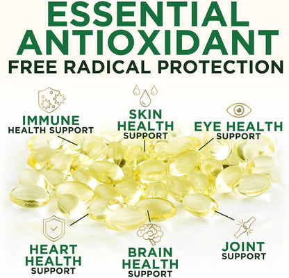 Vitamin E 180mg Per Serving - dl-Alpha Tocopherol Supplement for Skin and Immune Support - 60 Soft gel capsules