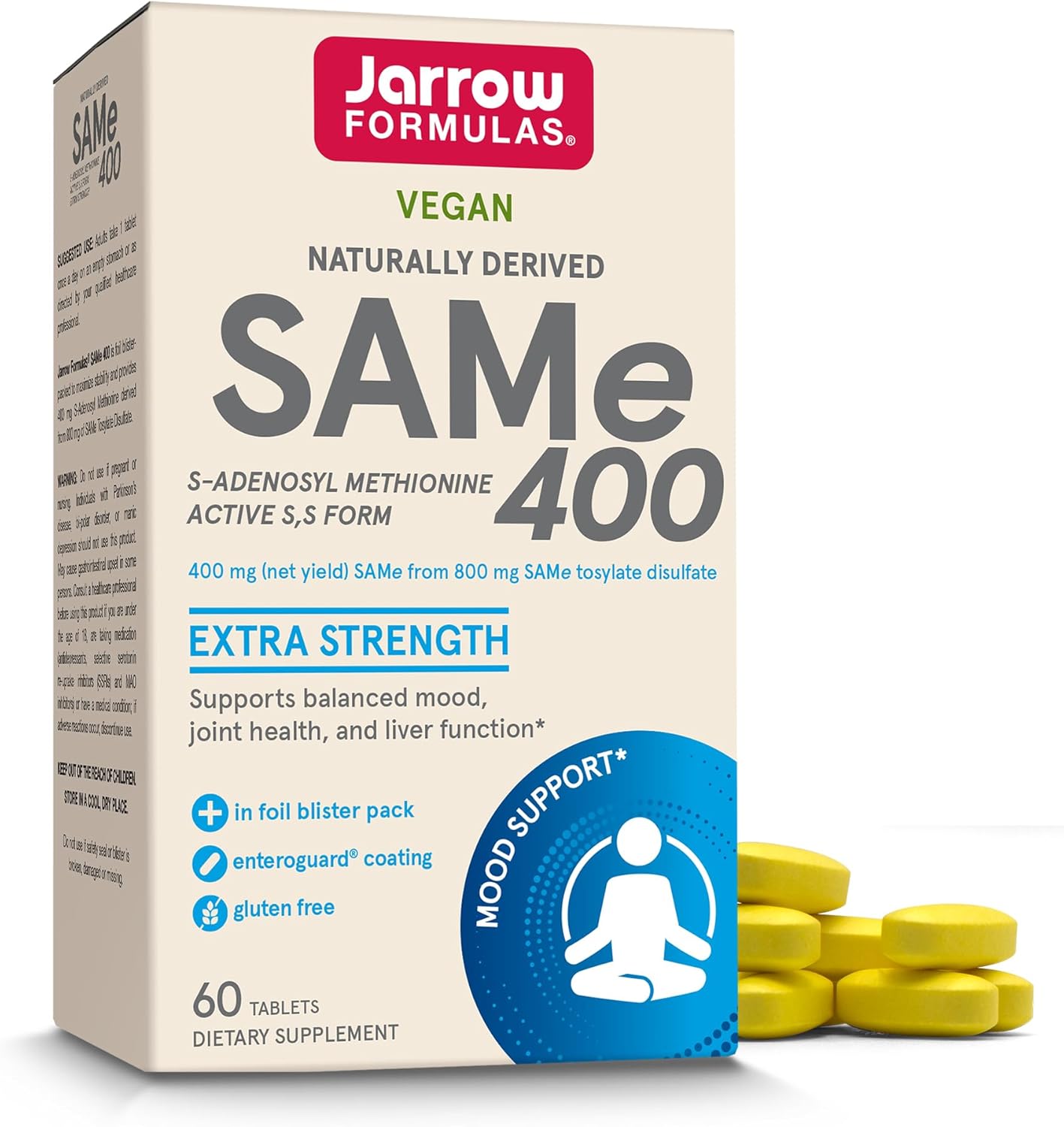 Jarrow Formulae SAMe Supplement 400 mg - 60 Tablets - High Concentration of Active S,S Form - görsel 1