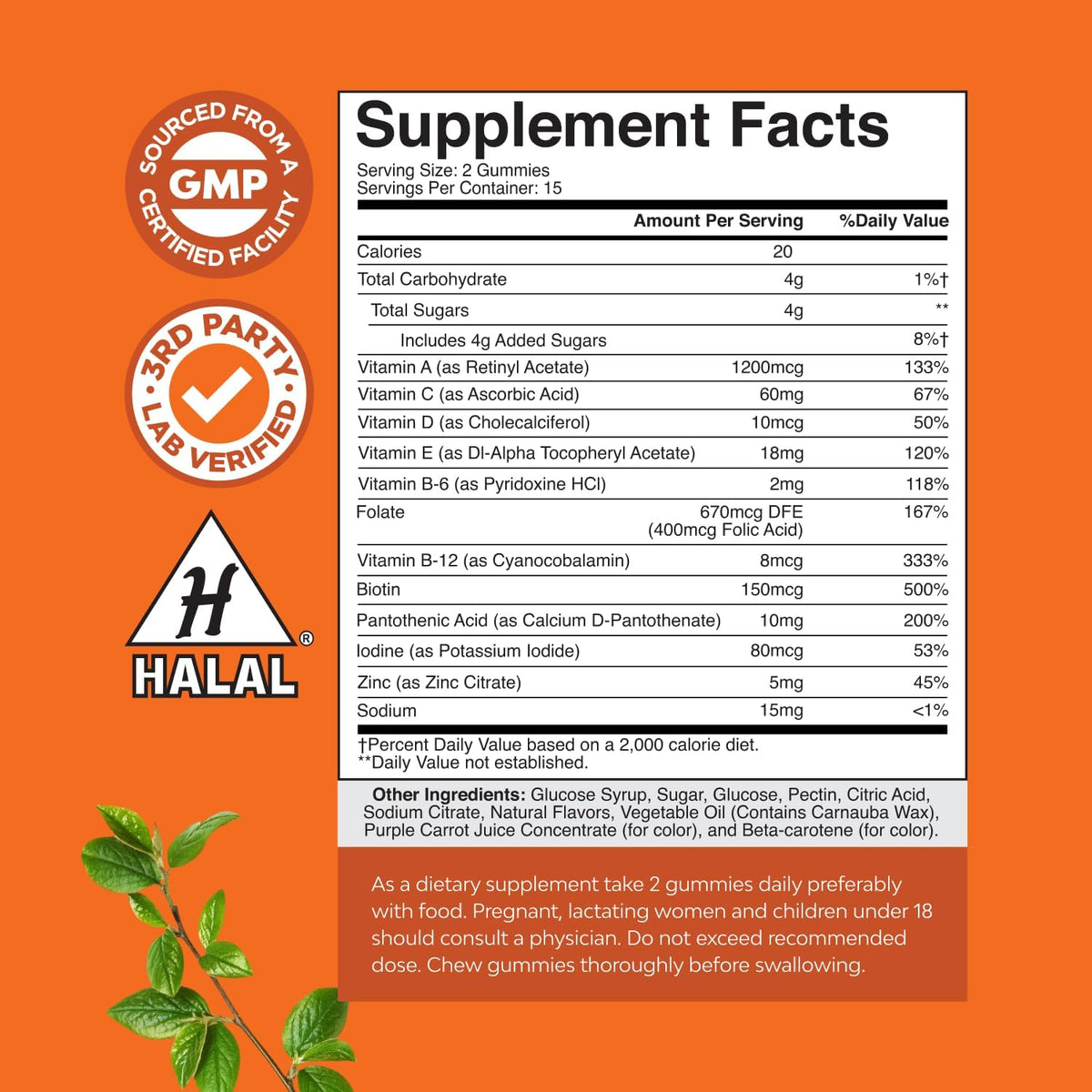 Potent Daily Multivitamin Gummies for Adults – Wellness Blend of Vitamin D, A, C, E, Zinc and Folate – Adult Vitamin Gummy for Energy and Immunity – Non-GMO, Gluten-Free and Halal Gummies (30 Count) - görsel 3