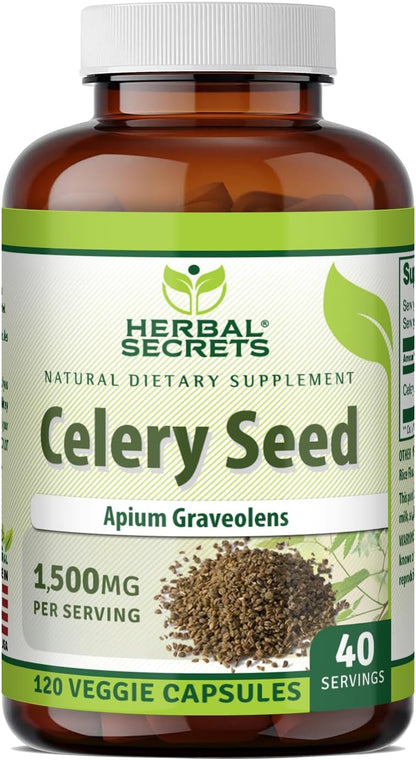 Herbal Secrets Celery Seed Extract 1500 mg | Veggie Capsules | Non-GMO | Gluten-Free | Made in USA (1 Pack, 120 Count)