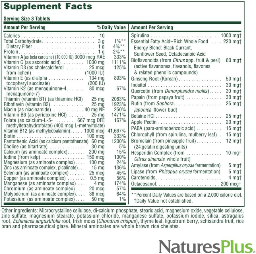 NaturesPlus Source of Life No Iron – 180 Tablets, Pack of 2 – Multivitamin & Mineral Supplement with Vitamin D3 – Supports Energy & Wellbeing – Gluten-free, Vegetarian - görsel 4