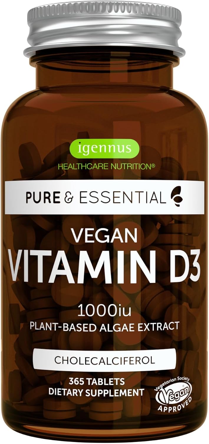 Igennus Natural Vegan Vitamin D3 1000IU, Clean Label, 365 Tablets (One-Year Supply) - görsel 1