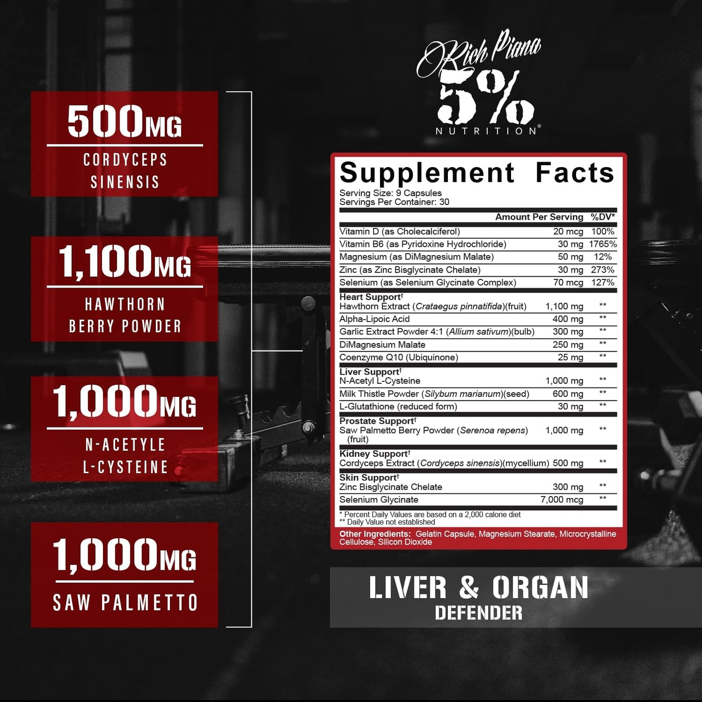 Rich Piana 5% Nutrition Liver & Organ Defender Cycle Support Plus NAC - görsel 2